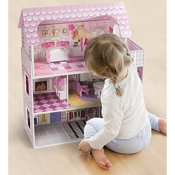 Casa delle bambole in legno Kruzzel 70 cm con mobili per bambini dai 3 anni in su