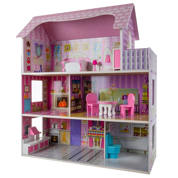 Casa delle bambole in legno Kruzzel 70 cm con mobili per bambini dai 3 anni in su