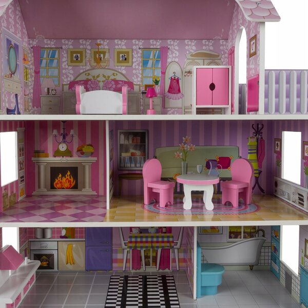 Casa delle bambole in legno Kruzzel 70 cm con mobili per bambini dai 3 anni in su