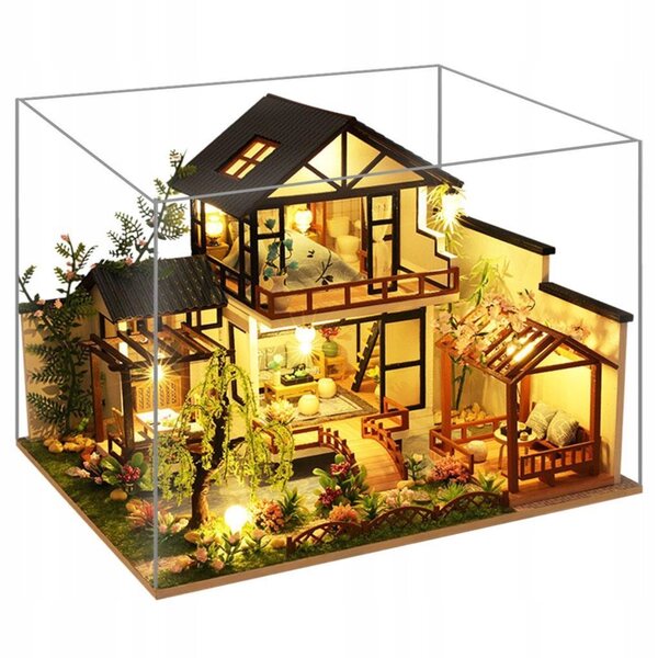1:24 Puppenhaus aus Holz mit Möbeln und LED-Beleuchtung, Bausatz