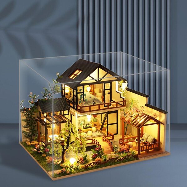 1:24 Puppenhaus aus Holz mit Möbeln und LED-Beleuchtung, Bausatz