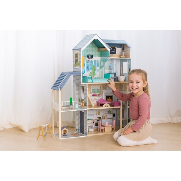 Duży Drewniany Domek Dla Lalek Gigant 139cm + Mebelki XXL dla Dziewczynki