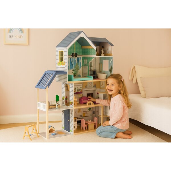 Duży Drewniany Domek Dla Lalek Gigant 139cm + Mebelki XXL dla Dziewczynki