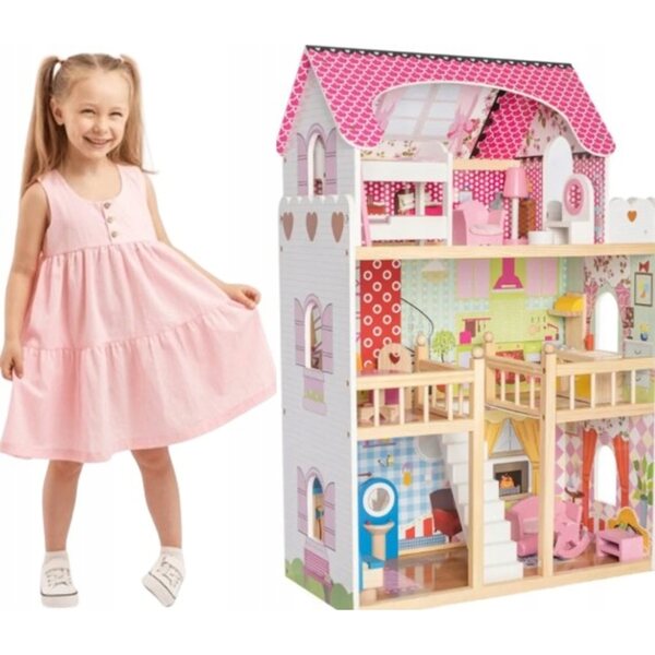 Grande casa in legno illuminata per bambole, gioco creativo per bambini