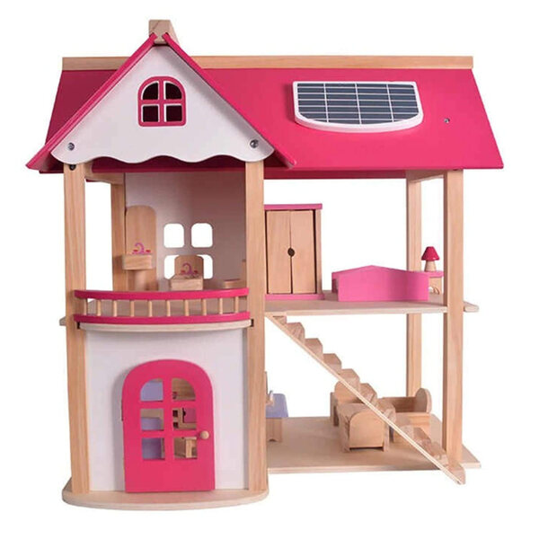 Doll House in Legno Grande Martom 55 cm con Mobili e Accessori Completi
