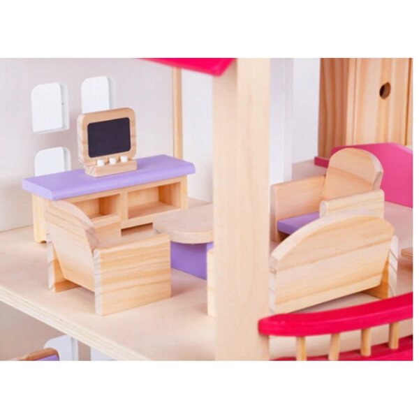 Doll House in Legno Grande Martom 55 cm con Mobili e Accessori Completi