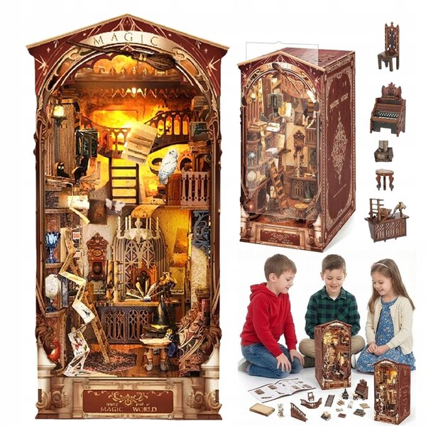 3D-Montageset „Magic Book Corner“ aus Holz mit LED-Licht
