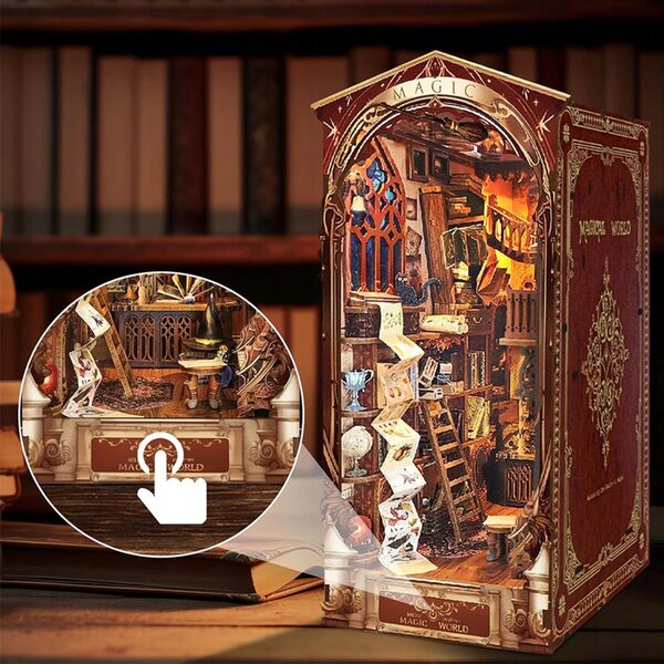 3D-Montageset „Magic Book Corner“ aus Holz mit LED-Licht