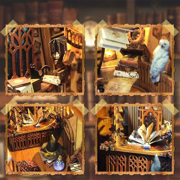 3D-Montageset „Magic Book Corner“ aus Holz mit LED-Licht