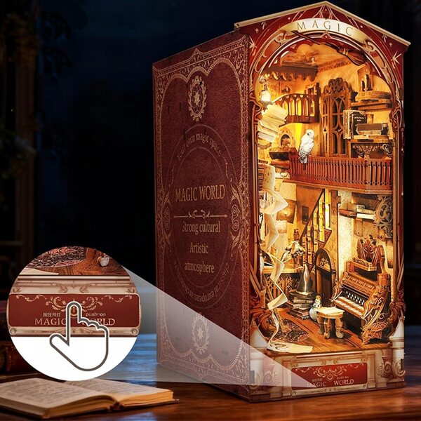 3D-Montageset „Magic Book Corner“ aus Holz mit LED-Licht