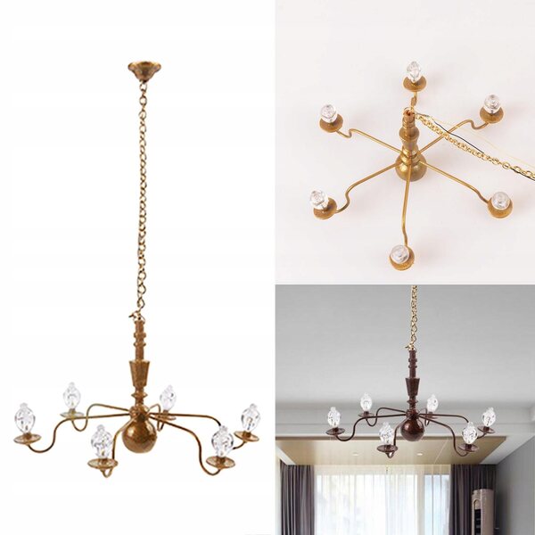 Lampada a sospensione in metallo dorato scala 1:87 HO con LED bianco 8.8 cm