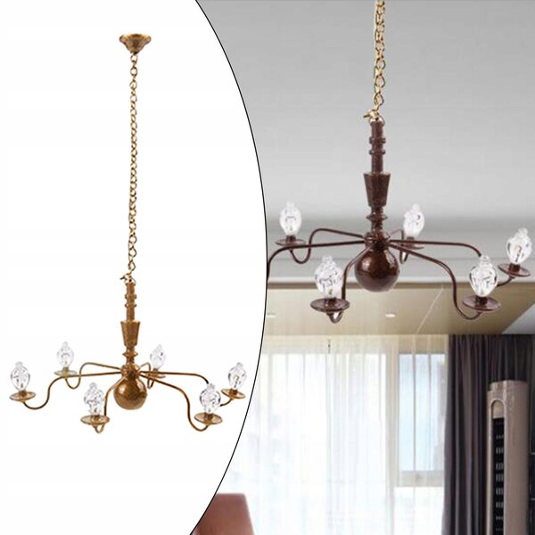 Lampada a sospensione in metallo dorato scala 1:87 HO con LED bianco 8.8 cm