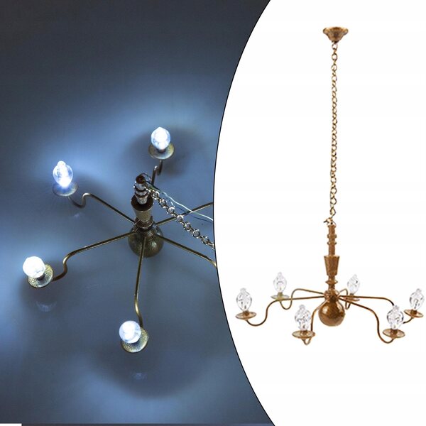 Lampada a sospensione in metallo dorato scala 1:87 HO con LED bianco 8.8 cm