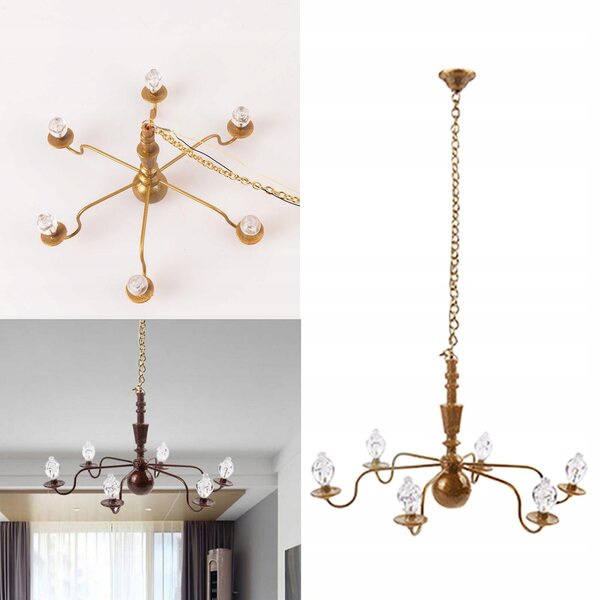 Lampada a sospensione in metallo dorato scala 1:87 HO con LED bianco 8.8 cm