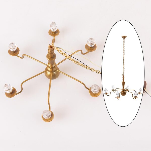 Lampada a sospensione in metallo dorato scala 1:87 HO con LED bianco 8.8 cm
