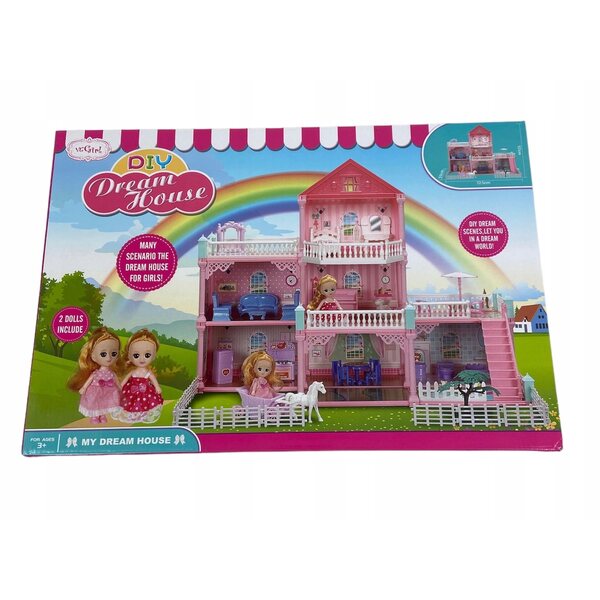 Grande casa delle bambole Dream House con accessori e due bamboline 57 cm