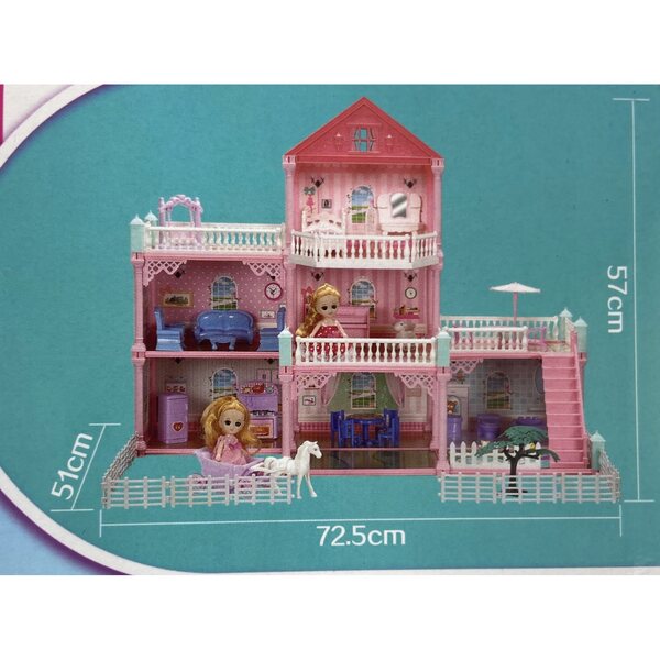 Grande casa delle bambole Dream House con accessori e due bamboline 57 cm