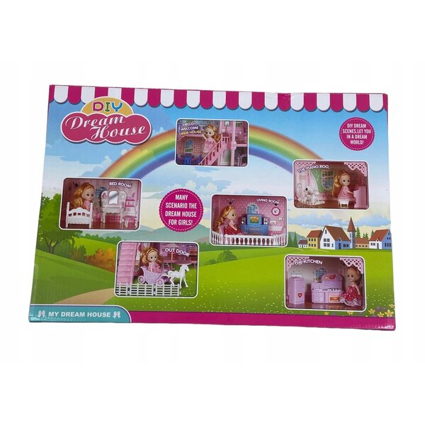 Grande casa delle bambole Dream House con accessori e due bamboline 57 cm