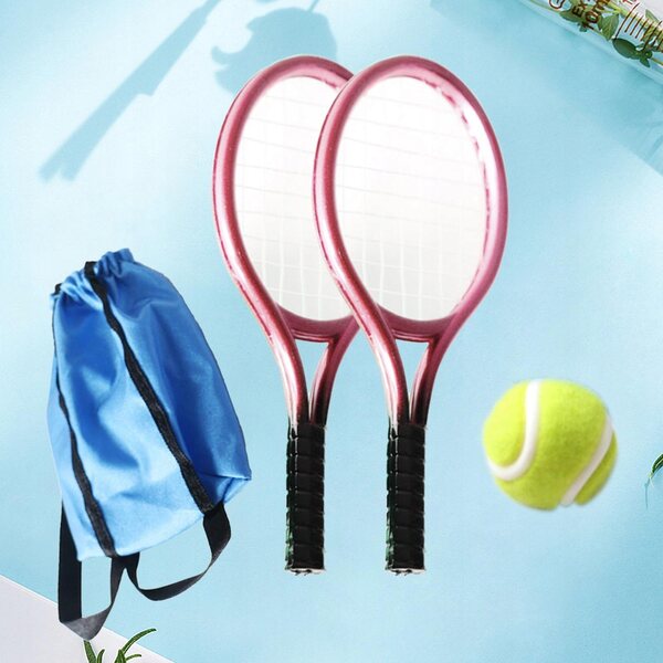 Set Miniatura Tennis 1:12 per Casa delle Bambole con Racchetta e Palline Rosa