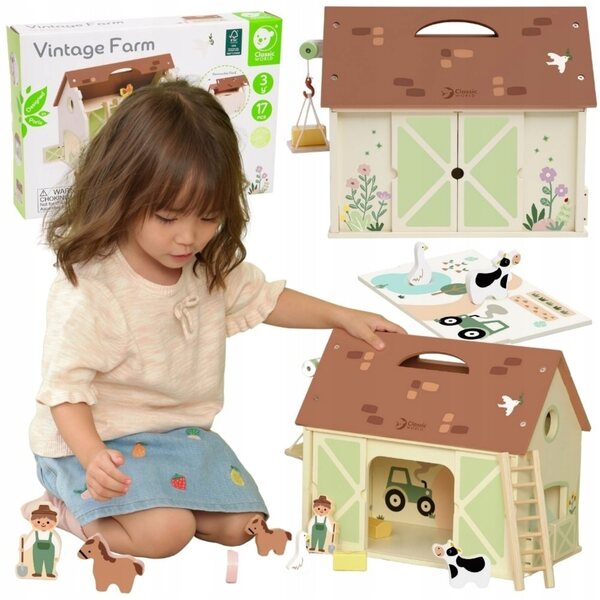 Casa delle bambole in legno fattoria vintage set 17 elementi Classic World