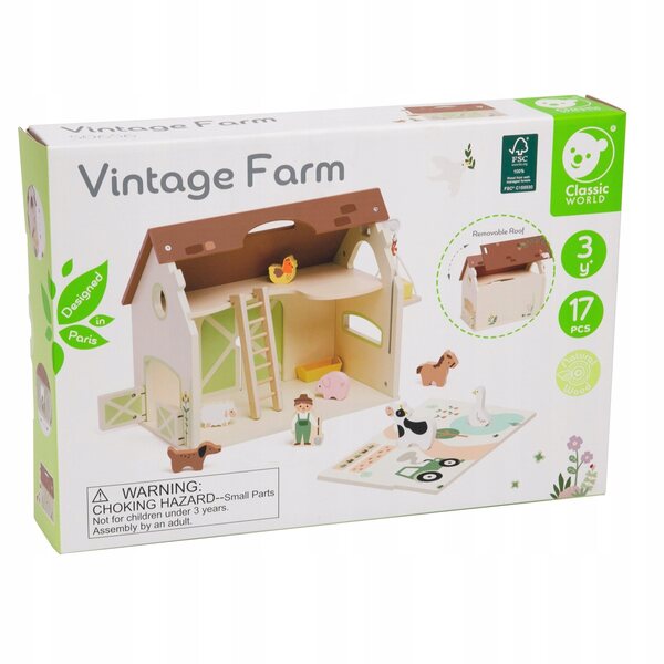 Casa delle bambole in legno fattoria vintage set 17 elementi Classic World