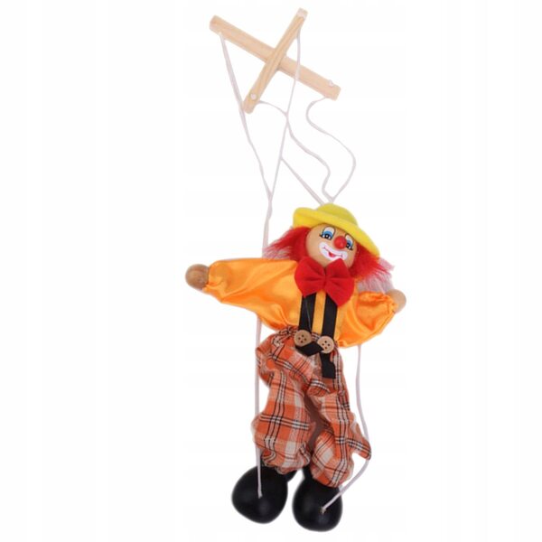 Clownpuppe aus Holz für Kinder, 24 cm, lustiges und widerstandsfähiges Spielzeug