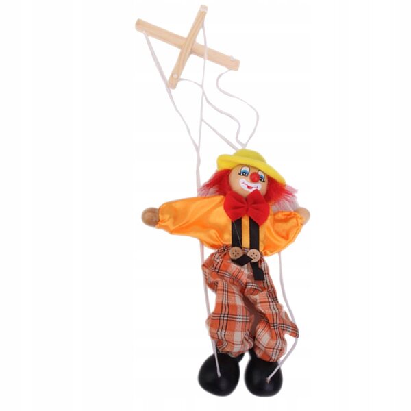 Clownpuppe aus Holz für Kinder, 24 cm, lustiges und widerstandsfähiges Spielzeug