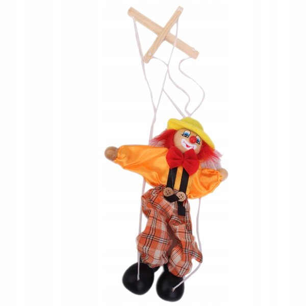 Clownpuppe aus Holz für Kinder, 24 cm, lustiges und widerstandsfähiges Spielzeug