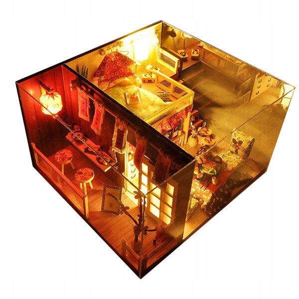 DIY-Puppenhaus-Miniaturbausatz aus Holz im Maßstab 1:24 mit stilvollen Möbeln