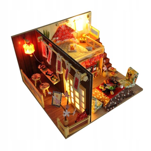 DIY-Puppenhaus-Miniaturbausatz aus Holz im Maßstab 1:24 mit stilvollen Möbeln