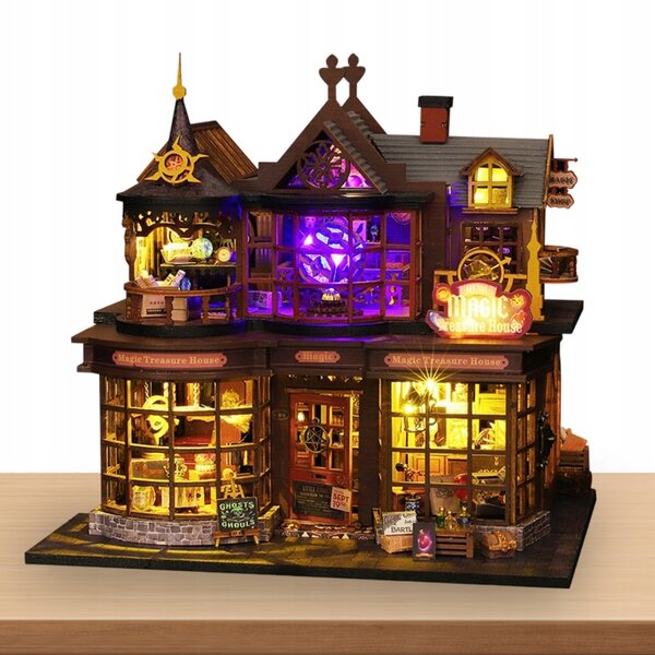DIY Magisches Puppenhaus aus Holz mit LED-Lichtern, Bauset, Miniatur-Geschenk