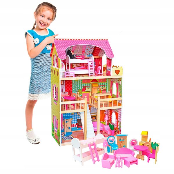 LENA 90cm Puppenhaus der Gruppe 4iQ mit handbemalten Möbeln