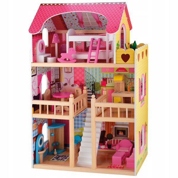 LENA 90cm Puppenhaus der Gruppe 4iQ mit handbemalten Möbeln