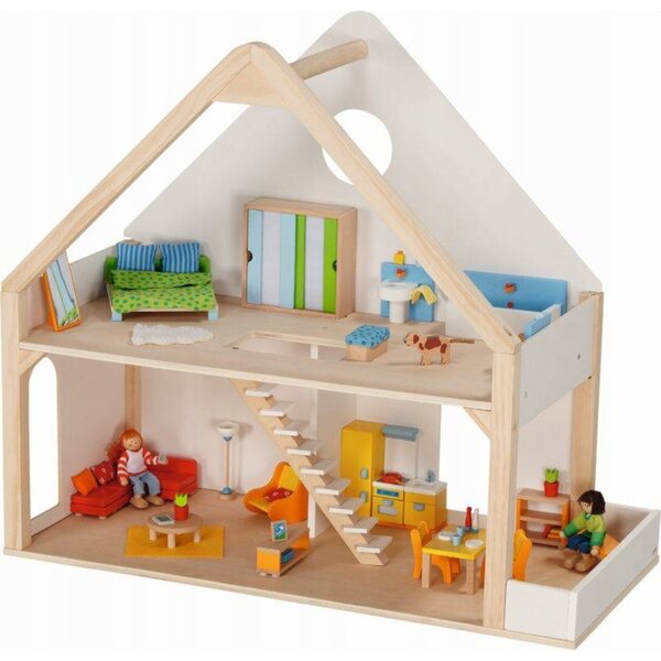 Dollhouse in legno a due piani Goki bianco 74x33.5x66 cm per bambini 3+