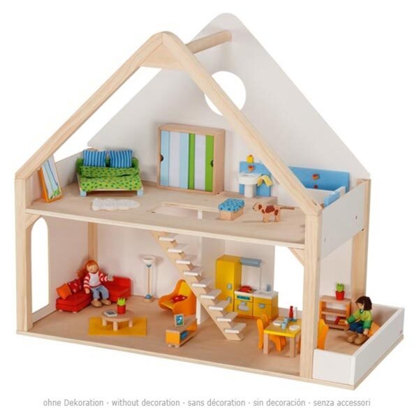 Dollhouse in legno a due piani Goki bianco 74x33.5x66 cm per bambini 3+