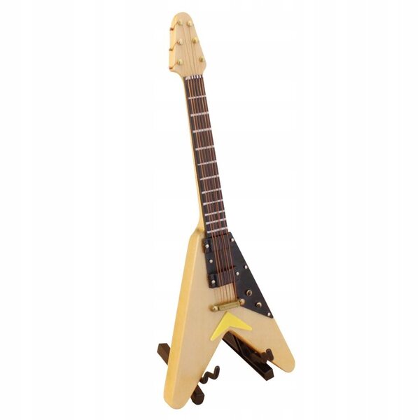 Miniatura chitarra in legno 6 corde con supporto per casa delle bambole 1:6