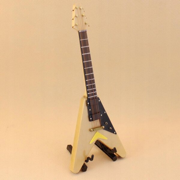Miniatura chitarra in legno 6 corde con supporto per casa delle bambole 1:6