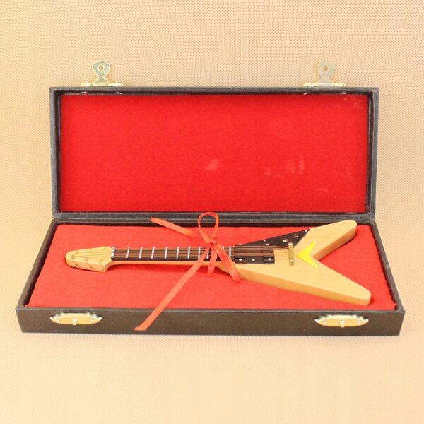 Miniatura chitarra in legno 6 corde con supporto per casa delle bambole 1:6