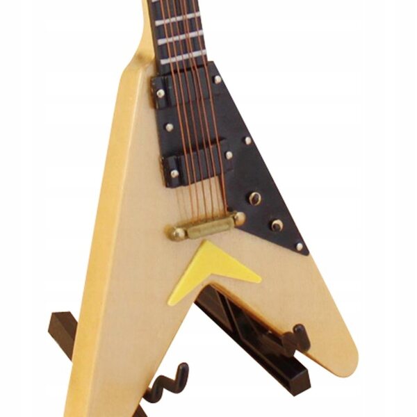 Miniatura chitarra in legno 6 corde con supporto per casa delle bambole 1:6