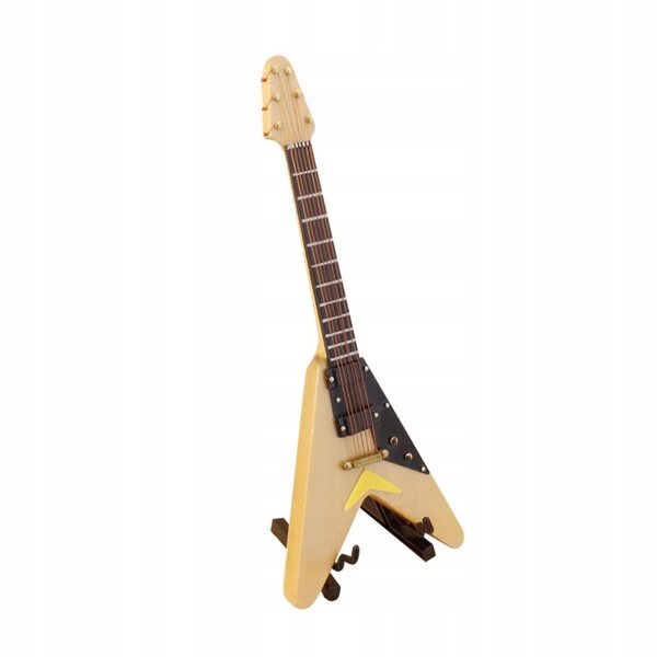 Miniatura chitarra in legno 6 corde con supporto per casa delle bambole 1:6