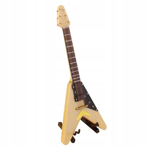 Miniatura chitarra in legno 6 corde con supporto per casa delle bambole 1:6