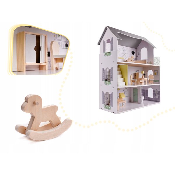 70 cm großes Puppenhaus aus Holz mit Möbeln, kreatives und sicheres Spielen für Kinder
