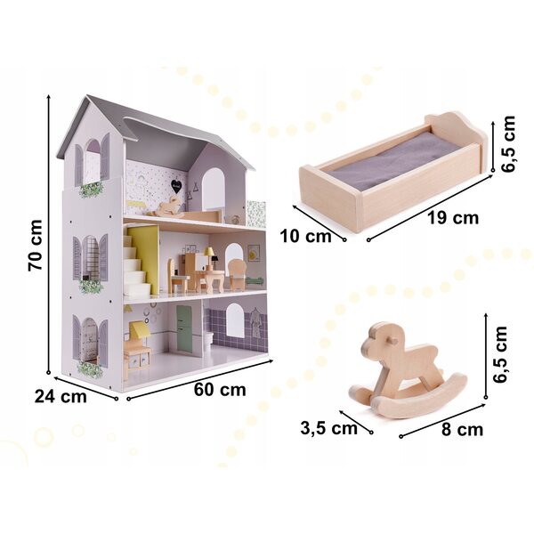 70 cm großes Puppenhaus aus Holz mit Möbeln, kreatives und sicheres Spielen für Kinder