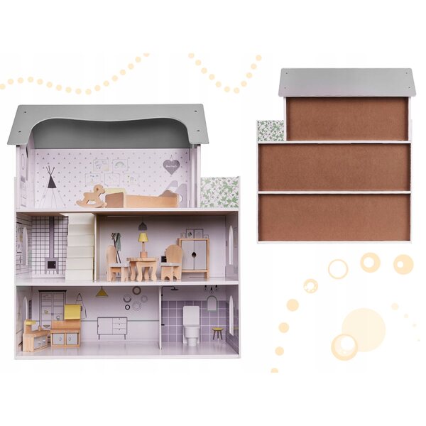 70 cm großes Puppenhaus aus Holz mit Möbeln, kreatives und sicheres Spielen für Kinder