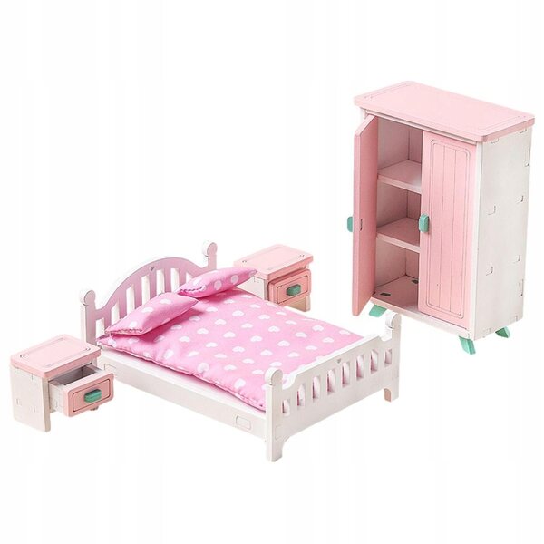 1:12 Miniatur-Holzmöbel-Set für Puppenhaus – 7-teiliges Schlafzimmer