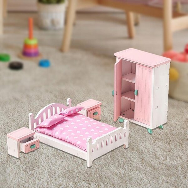 1:12 Miniatur-Holzmöbel-Set für Puppenhaus – 7-teiliges Schlafzimmer