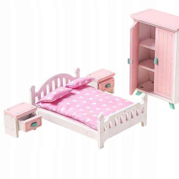 1:12 Miniatur-Holzmöbel-Set für Puppenhaus – 7-teiliges Schlafzimmer