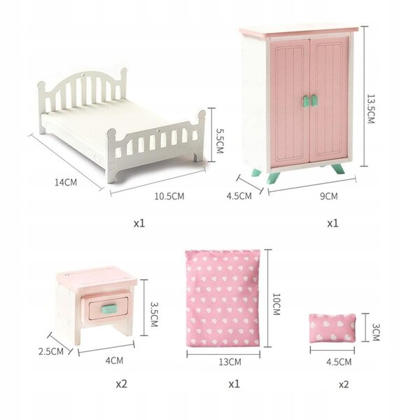 1:12 Miniatur-Holzmöbel-Set für Puppenhaus – 7-teiliges Schlafzimmer
