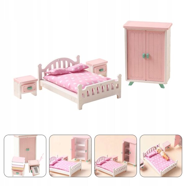 1:12 Miniatur-Holzmöbel-Set für Puppenhaus – 7-teiliges Schlafzimmer