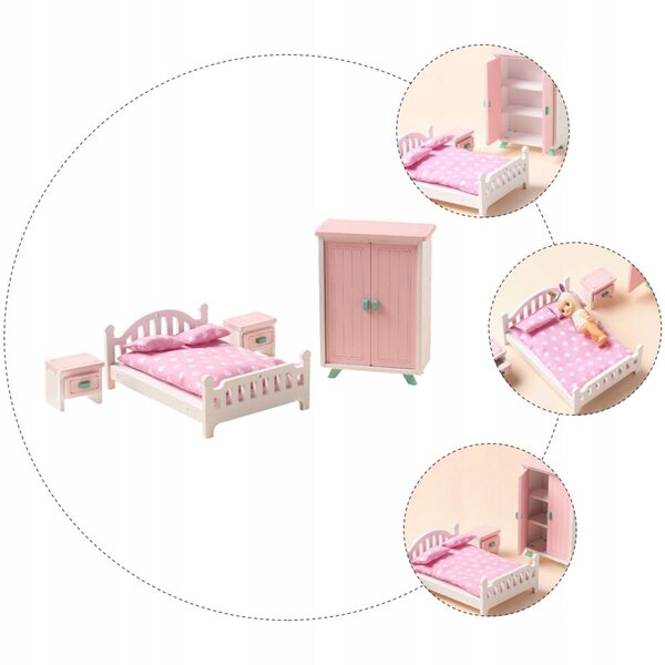 1:12 Miniatur-Holzmöbel-Set für Puppenhaus – 7-teiliges Schlafzimmer